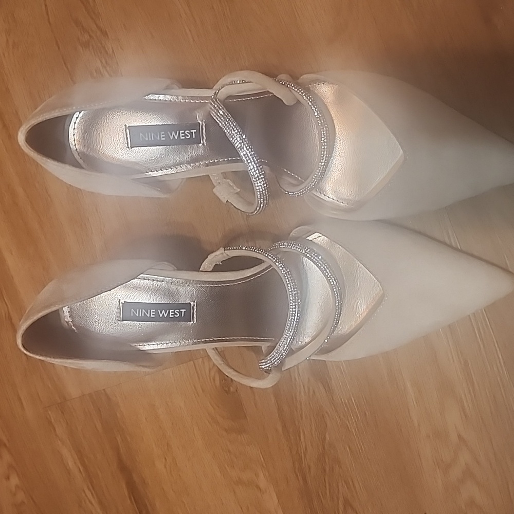 Nine West Cream Pointed Toe Heels with Bling Accent